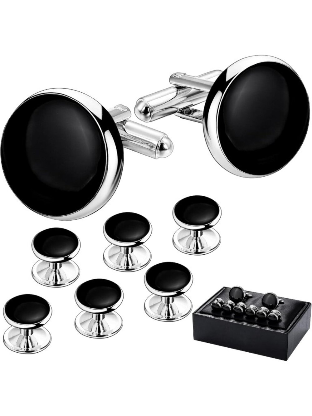 New Menβs Cufflinks and Tuxedo Studs Set with Gift Box